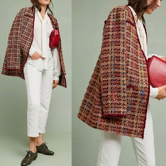 🌈NEW🌈 Anthropologie Tweed Rainbow Blazer Jacket Coat, Small - Picture 2 of 10